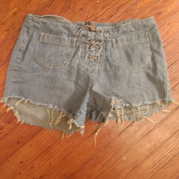 Pants - Striped Cutoff High-Rise Jean Shorts